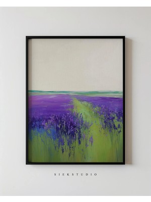 Ninastore Soyut Minimalist Bahar Renkleri Manzara Tablosu - Modern Mor ve Yeşil Ufuk Baskılı Çağdaş Doğa