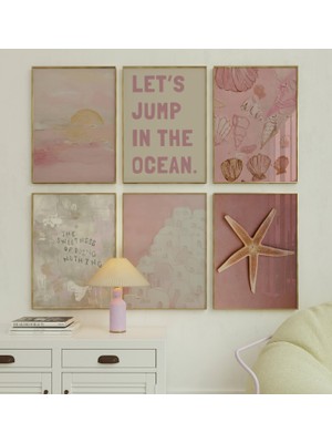 Ninastore 6 Pastel Pembe Yaz Posteri - Deniz Kabuğu Duvar Sanatı - Dokulu Sanat Baskısı - Sahil Torunu -