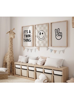 Ninastore Ikizler Için Harika Bir Şey - Nötr Bebek Odası - Kareli Gülen Yüz - Erkek Bebek Odası - Çocuk Odası