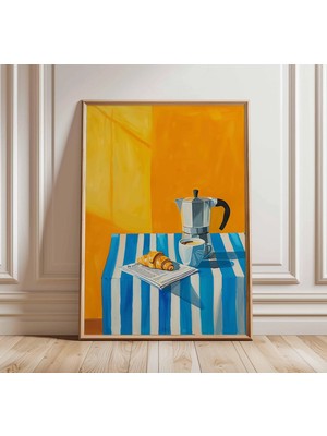 Ninastore Fransız Kafe Kahvaltısı Posteri - Kahve ve Kruvasan Duvar Sanatı Baskısı - Modern Mutfak