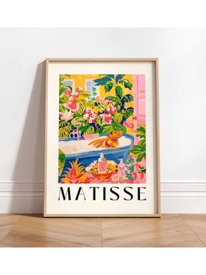 Ninastore Küvet Içinde Kapibara Sanat Baskısı: Pembe Tropikal Matisse Tarzı Banyo Dekorasyonu
