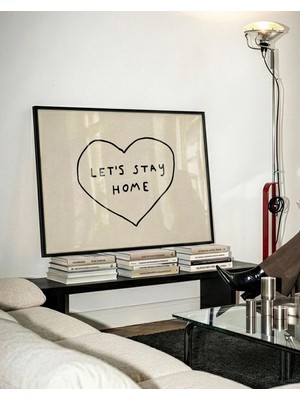 Ninastore Evde Kal Baskılı - Nötr Oturma Odası Dekorasyonu - Minimalist Kalp Posteri (Baskı - Yatay)