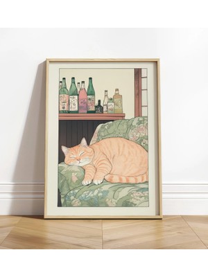 Ninastore Uyuyan Tekir Kedi Baskısı: Ukiyo-E Japon Yatak Odası Duvar Sanatı