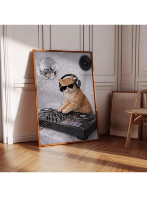 Ninastore Dj Kedi Duvar Baskısı - Disko Topu Posteri - Müziksever Hediyesi - Parti Odası Fotoğrafı