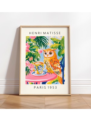 Ninastore Kahve Içen Baykuş Sanat Baskısı: Matisse Tarzı Mutfak Dekorasyonu