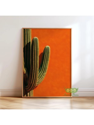 Ninastore Vintage Saguaro Kaktüs Baskısı - Cesur Çöl Duvar Sanatı - Retro Batı Posteri - Minimalist Botanik