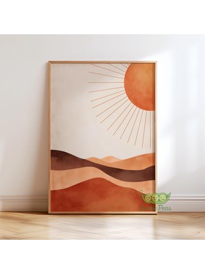 Ninastore Minimalist Çöl Güneşi Duvar Sanatı - Modern Soyut Manzara Baskısı - Sıcak Nötr Boho Poster - Çağdaş