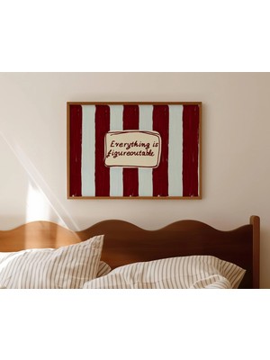 Ninastore Her Şey Çözülebilir Sözü Baskısı - Yatak Üstü Yatay Duvar Sanatı - Elle Çizilmiş Retro Mavi Bordo