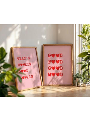 Ninastore Pembe Duvar Sanatı 2 Poster Seti | Retro Mutfak Sözleri Baskıları (Anında Baskı)