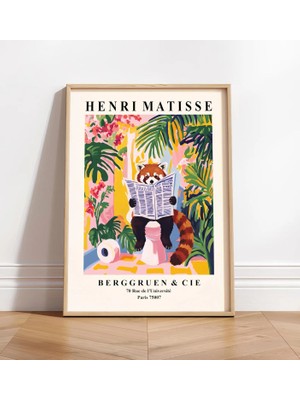 Ninastore Tuvalette Kırmızı Panda: Matisse Sanat Tarzında Banyo Dekorasyonu - Pembe Banyo Baskısı