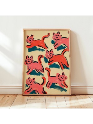 Ninastore Kedi Posteri | Sevimli Hayvan Duvar Sanatı Baskısı | Oyunbaz Kedi Illüstrasyonu | Renkli Modern
