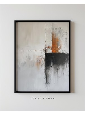 Ninastore Modern Minimalist Soyut Ekspresyonizm Sanatı Siyah-Beyaz ve Turuncu Geometrik Duvar Sanatı Büyük