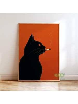 Ninastore Sigara Içen Siyah Kedi Posteri - Vintage Retro Sanat Baskısı - Eğlenceli Hayvan Duvar Dekoru -