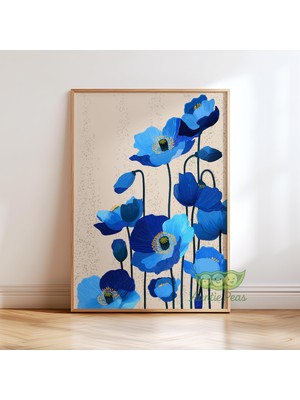Ninastore Mavi Gelincik Çiçeği Duvar Sanatı - Botanik Çiçek Baskısı - Modern Çiçek Sanatı - Minimalist Doğa