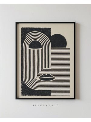 Ninastore Minimalist Soyut Yüz Sanatı Baskısı - Siyah Beyaz Geometrik Yüz Maskesi Portresi - Modern Çağdaş