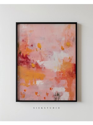 Ninastore Soyut Minimalist Ekspresyonist Resim - Modern Mercan Pembesi, Turuncu ve Pembe Duvar Sanatı -