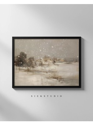 Ninastore Bej Kış Manzarası Baskılı Minimalist Kar Duvar Sanatı - Nötr Rustik Poster - Çağdaş Iskandinav Doğa