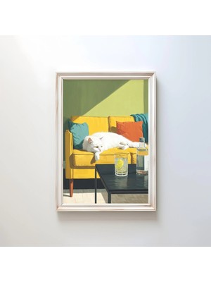 Ninastore Beyaz Kedi Kokteyl Sanat Baskısı - Sıradışı Kedi Duvar Dekoru - Kedi Severler Için Hediye - Bar