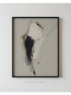 Ninastore Modern Soyut Kuş Sanatı Baskısı - Çağdaş Nötr Vahşi Yaşam Sanat Eseri - Minimalist Iskandinav Yatak