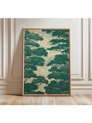 Ninastore Soyut Orman Örtüsü Posteri - Japon Esintili Çizgi Sanat Baskısı - Modern Doğa Duvar Sanatı