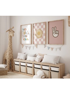 Ninastore 3'lü Set - Yazdırılabilir - Evet Kızım Yapabilirsin - Çocuk Odası Duvar Sanatı - Pembe Kız Odası -