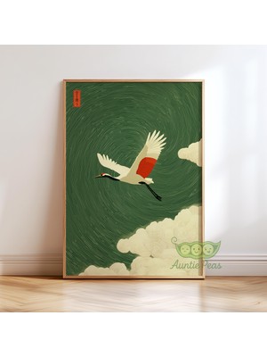 Ninastore Japon Turnası Duvar Sanatı - Minimalist Zen Gökyüzü Baskısı - Japandi Zen Meditasyon Dekorasyonu -