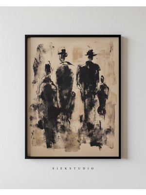 Ninastore Soyut Figüratif Duvar Sanatı, Yazdırılabilir Minimalist Siyah ve Bej Modern Silüet Sanat Eseri -