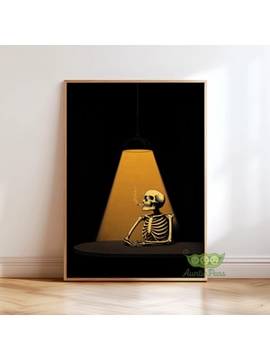 Ninastore Sigara Içen Iskelet Duvar Sanatı - Karanlık Gotik Poster - Hüzünlü Grafik Baskı - Sıradışı