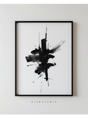Ninastore Soyut Siyah Beyaz Sanat - Minimalist Modern Yazdırılabilir Mürekkep Sıçratma Sanatı - Çağdaş Sanat
