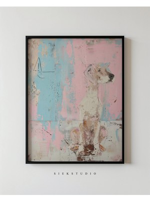 Ninastore Soyut Köpek Tablosu - Pastel Pembe ve Mavi Tonlarında Yavru Köpek Sanatı - Modern Hayvan Duvar