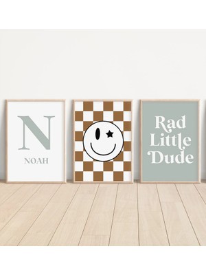 Ninastore Retro Tarzı Küçük Adam - Plaj Temalı Bebek Odası - Kareli Bebek Odası Posteri - Erkek Bebek Çocuk