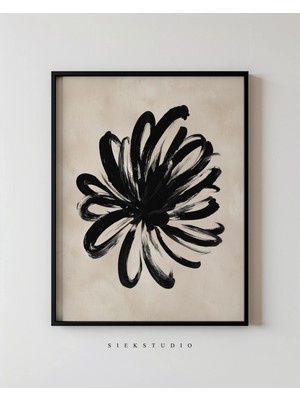 Ninastore Modern Çiçekli Duvar Sanatı - Soyut Siyah Fırça Çiçek Çağdaş Illüstrasyon - Iskandinav Dekor