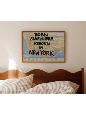 Ninastore Başka Bir Yerde Doğdum, New York'ta Yeniden Doğdum Alıntısı Baskısı - Yatak Üstü Duvar Sanatı - El