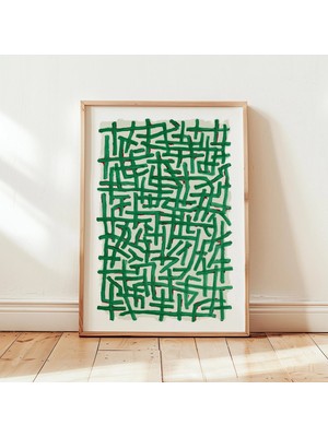 Ninastore Soyut Yeşil Çizgi Posteri | Modern Minimal Soyut Sanat | Elle Çizilmiş Desen Baskısı | Yeşil Duvar