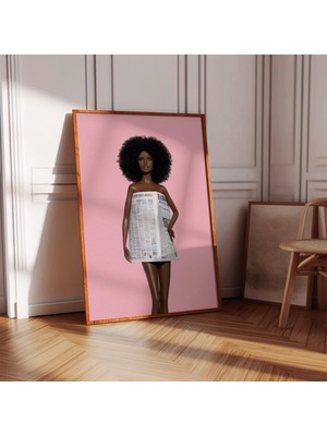 Ninastore Baskımoda Duvar Sanatı | Gazete Elbise Posteri | Pembe Bebek Baskısı | Trend Afro Dekorasyon