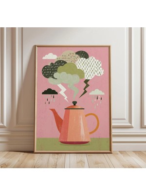 Ninastore Soyut Çaydanlık Posteri | Sürreal Mutfak Duvar Sanatı | Kahve Buharı Fırtınası Baskısı | Modern