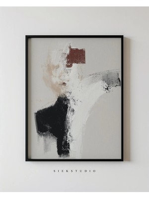 Ninastore Soyut Figür Sanat Baskısı - Çağdaş Siyah Bej Pas Kontrast Fırça Eseri - Modern Nötr Iskandinav