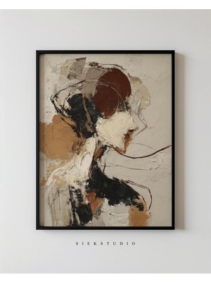 Ninastore Modern Soyut Kadın Portresi Duvar Sanatı - Sıcak Pas ve Bej Tonlarında Figüratif Sanat Eseri,