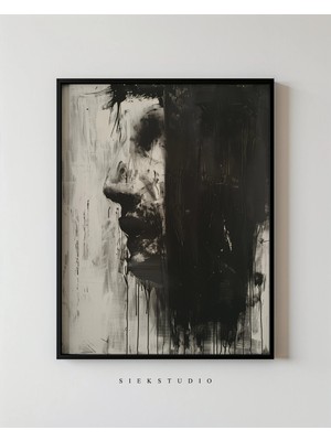 Ninastore Soyut Ekspresyonizm Siyah Beyaz Karanlık Portre - Modern Fırça Darbesi Sanatı - Çağdaş Duvar Sanatı