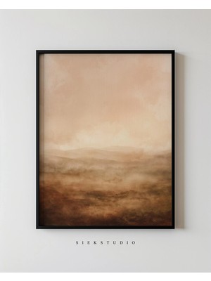 Ninastore Soyut Minimalist Doğa Manzarası Tablosu - Modern Nötr Bej Pas Rengi Duvar Sanatı - Çağdaş