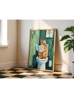 Ninastore Tuvaletteki Kedi Baskısı - Komik Banyo Duvar Sanatı - Kedi Banyo Baskısı - Kedi Tuvalet Baskısı -