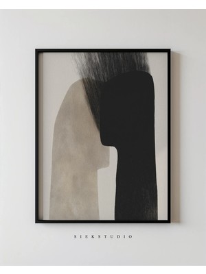 Ninastore Minimalist Soyut Duvar Sanatı - Bej Siyah Modern Poster - Nötr Ev Dekorasyonu - Geometrik Şekil