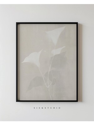 Ninastore Çağdaş Minimalist Çiçekli Yaprak Duvar Sanatı - Soyut Nötr Botanik Sanat Baskısı - Yumuşak Krem Bej