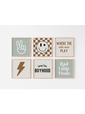 Ninastore Kare Galeri Duvar Seti - Retro Tarzı Küçük Adam - Plaj Temalı Çocuk Odası - Kareli Çocuk Odası