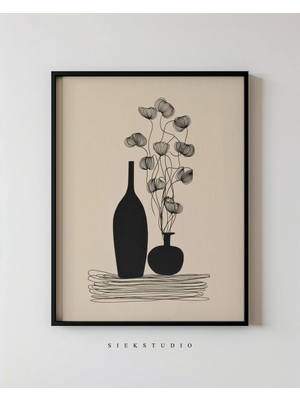 Ninastore Minimalist Botanik Natürmort Baskı - Iskandinav Vazo Çizgi Sanatı - Nötr Modern Duvar Dekoru - Sade