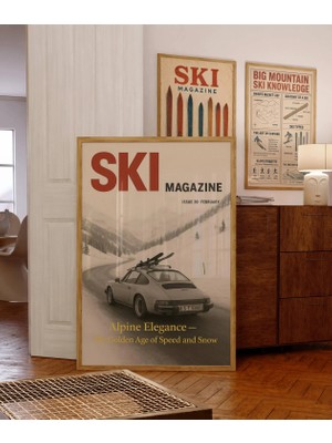 Ninastore 2 Retro Kayak Sonrası Dergisi Posteri - Klasik Araba Baskısı - Kış Sporları Duvar Sanatı - Kayak