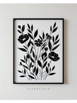Ninastore Minimalist Çiçek Silüeti - Siyah Beyaz Doğa Botanik Sanat Baskısı - Modern Duvar Sanatı - Soyut