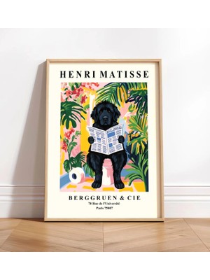 Ninastore Tuvalette Oturan Newfoundland Köpeği Baskısı - Matisse Tarzı Banyo Duvar Sanatı