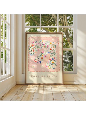 Ninastore Barış Güvercini Çiçekli Sanat Baskısı - Çocuk Odası Dekorasyonu