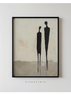 Ninastore Minimalist Soyut Figüratif Sanat Baskısı Çift Duvar Sanatı Silüetleri - Tek Renkli Modern Duvar